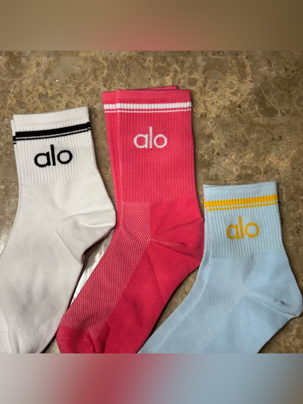 New Women’s Alo Socks
New without tags
3 pairs 
Fits sizes 6-11